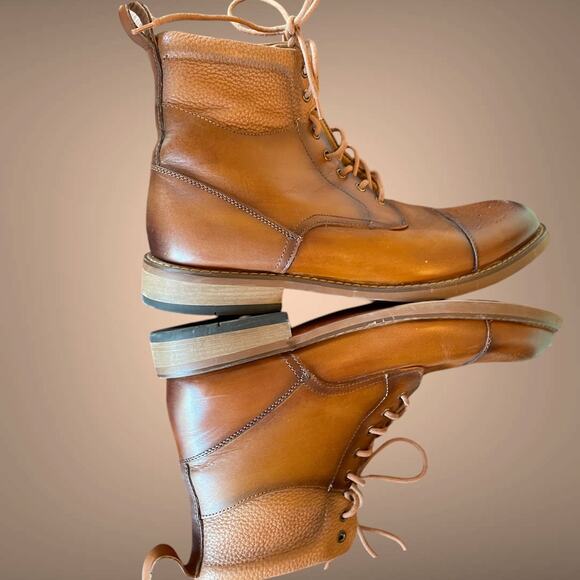 Men\'s LA MILANO Alan II Cognac Leather Lace Up Boots One Repairable Flaw
